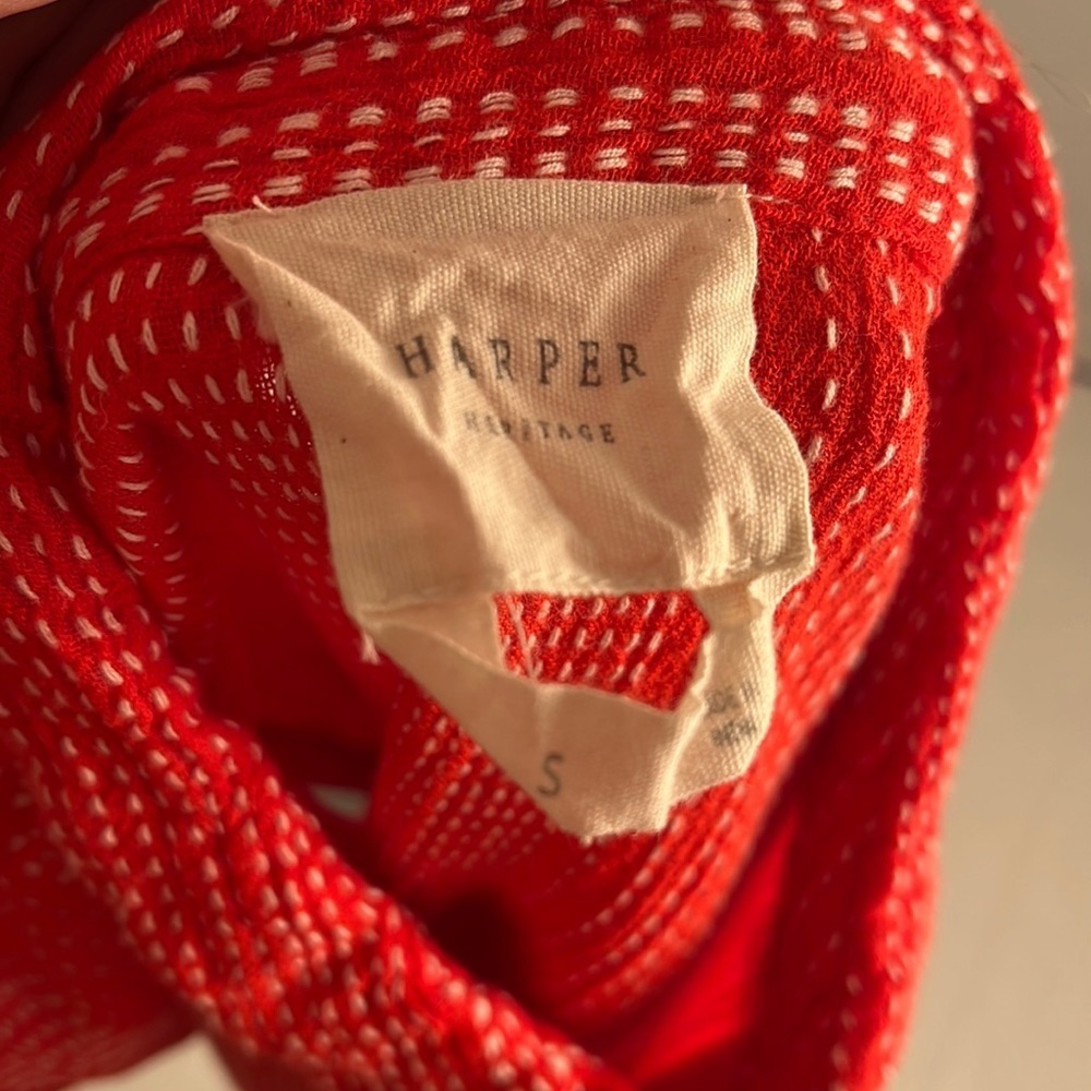 Harper Heritage red orange short sleeve button down with tie bottom - Picture 5 of 9